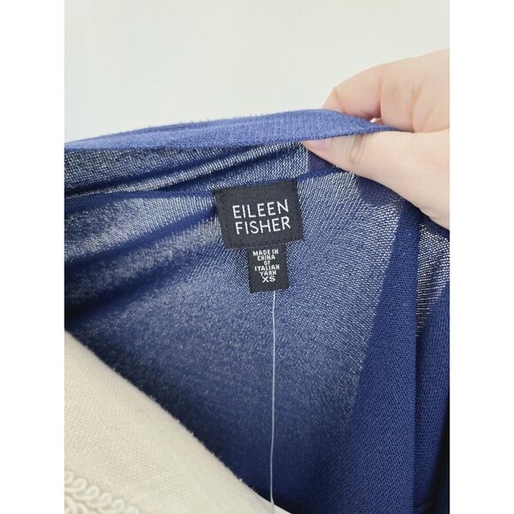 Eileen Fisher Viscose Jersey Navy Blue Knit Open Front Cardigan Sweater XS New - Picture 9 of 11